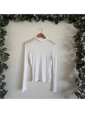 Free People Intimately Sheer Jersey Turtleneck Long Sleeve Shirt White Size L